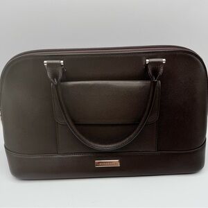 Burberry Brown Saffiano Leather Briefcase Top Handle Bag Nova Check Zip